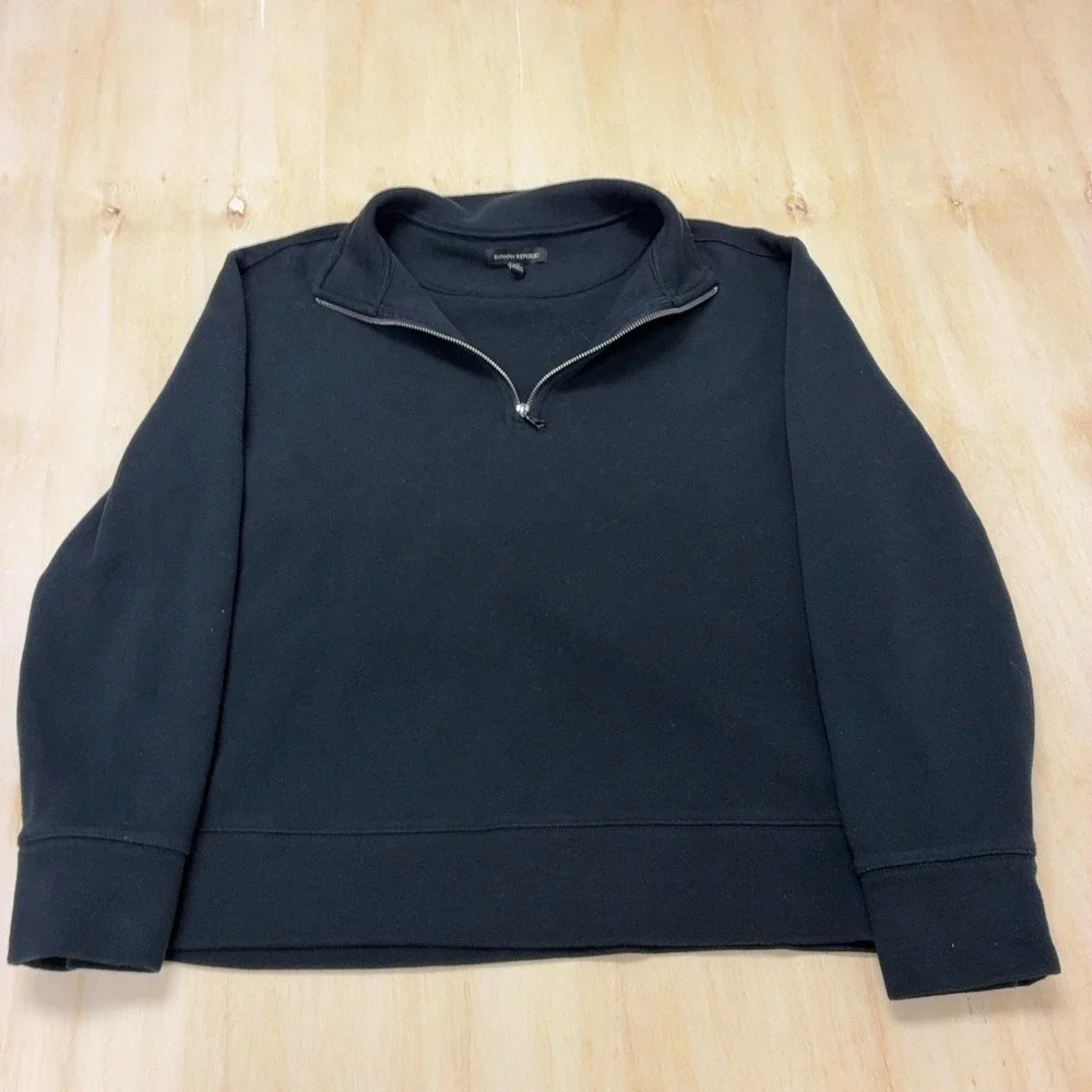 Banana Republic Sweatshirt Mens XL Black Fleece 1/4 Zip Mock Neck Pullover Logo